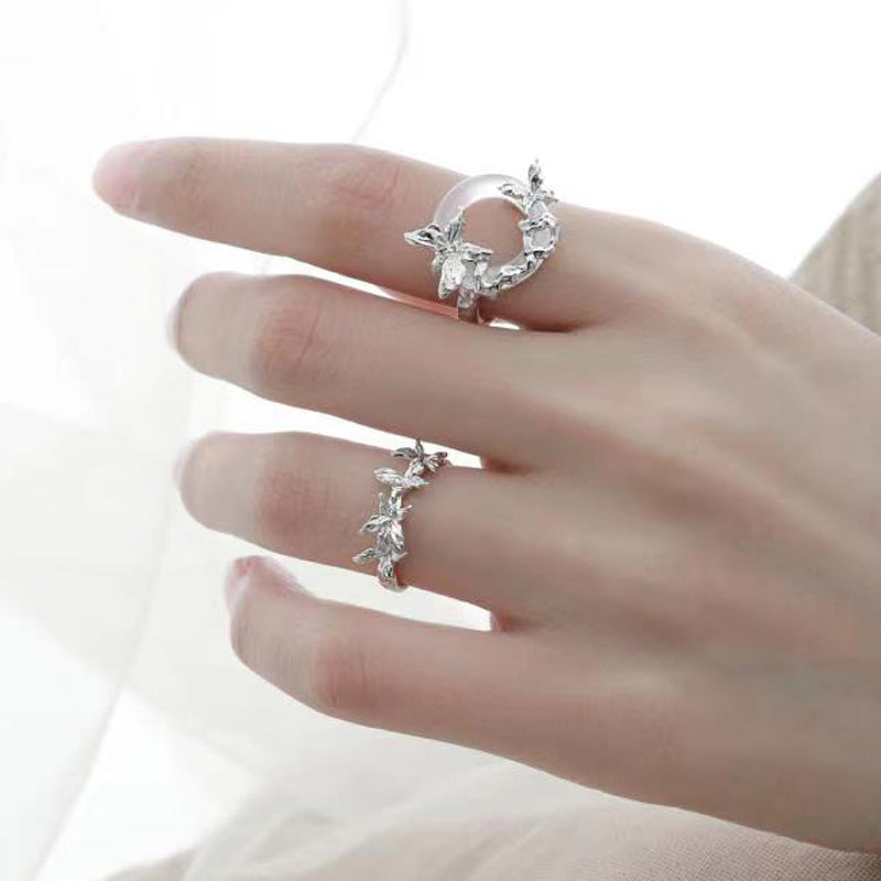 A lot of butterfly silver rings, original niche design, cold wind, advanced sense, open index finger ring can't lose color