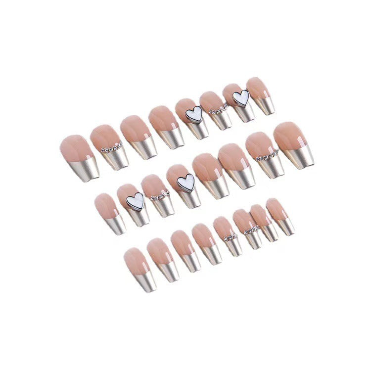 Love magic mirror wearing nail and nail patch finished product 24 pieces fake nail patch magic mirror powder French cross-border explosion