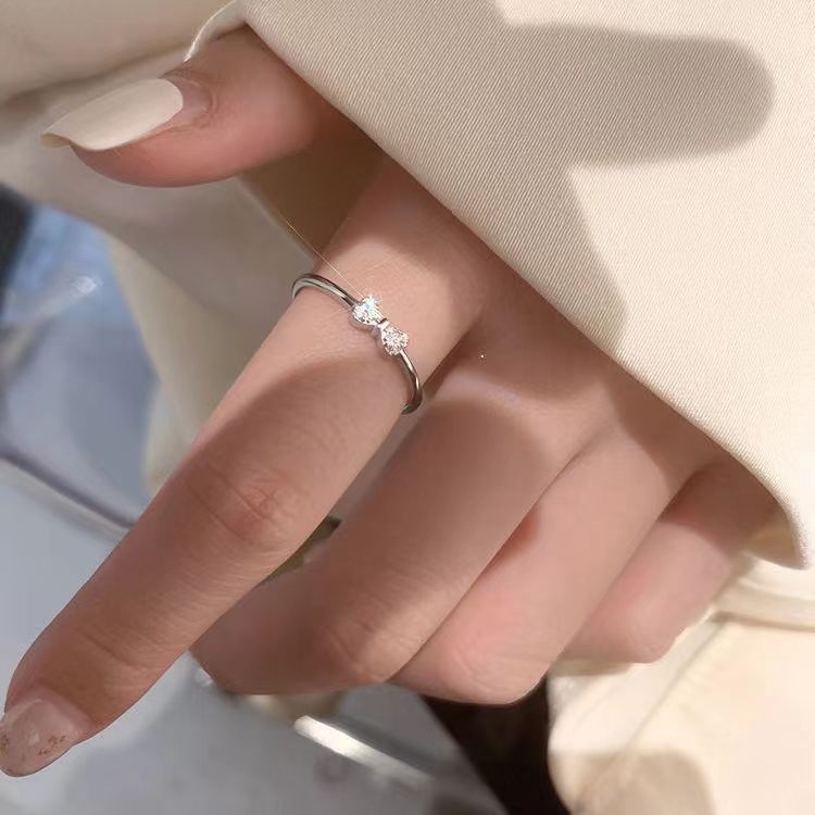 Bow ring women do not fade fashionable niche design opening adjustable index finger ring cute simple ins tide