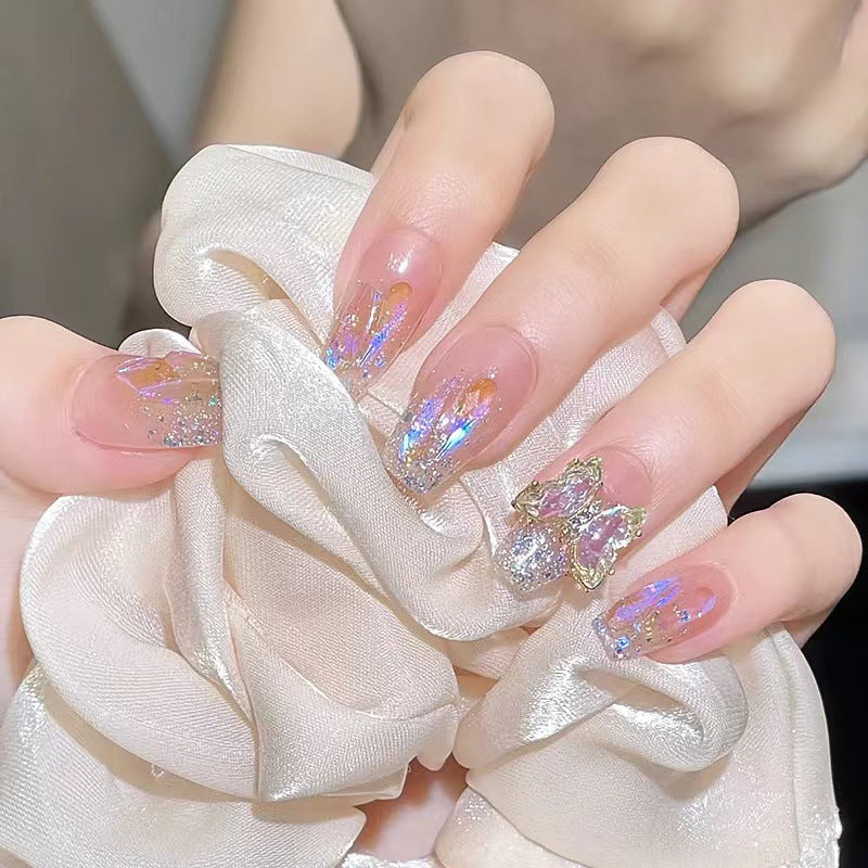 Nail patch fake nail new white nail piece Influencer wearing nail piece Wearable removable nail piece