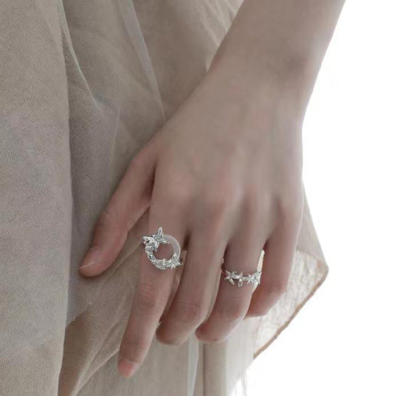 A lot of butterfly silver rings, original niche design, cold wind, advanced sense, open index finger ring can't lose color