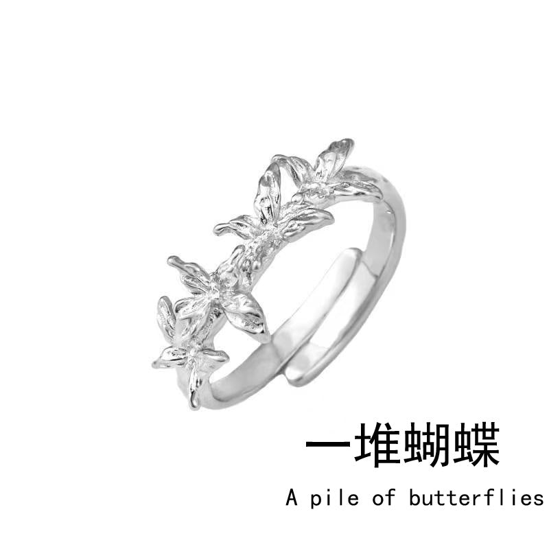 A lot of butterfly silver rings, original niche design, cold wind, advanced sense, open index finger ring can't lose color