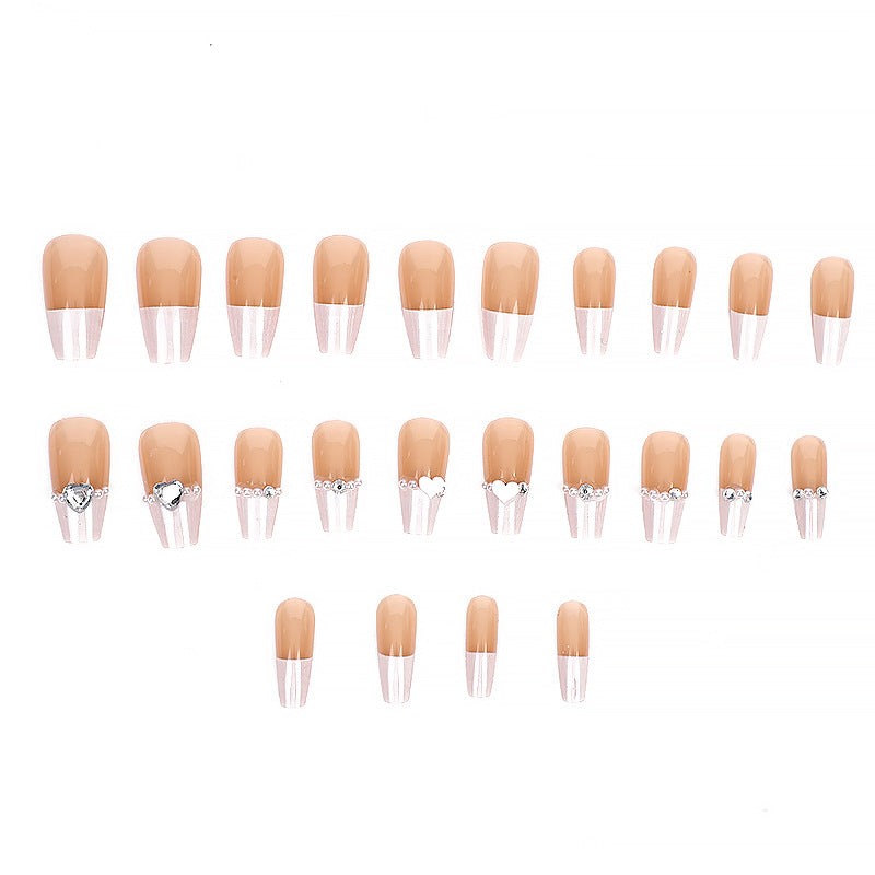 Milk white French love diamond-encrusted nail art sticker hand-worn nail removable fake nail sweet cool nail Influencer