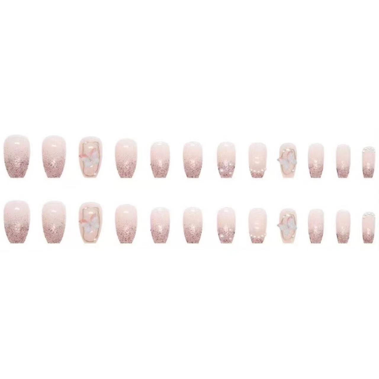 Pink broken flash three-dimensional butterfly finished product wearing nail art nail piece fake nail