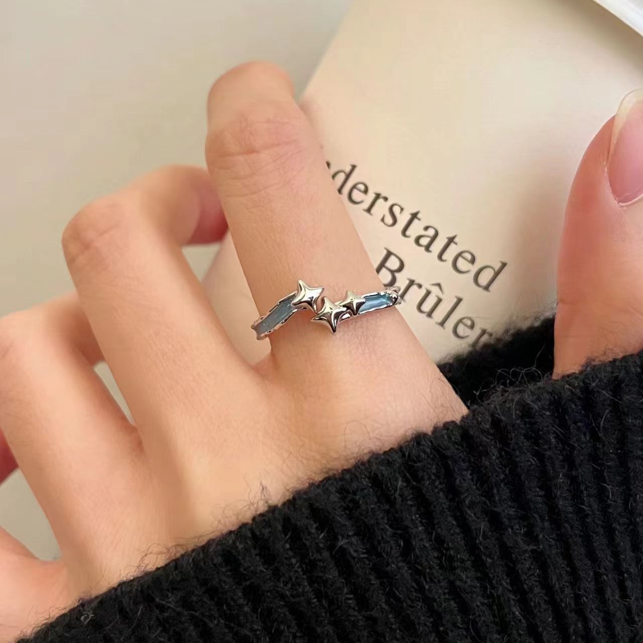 Blue Star Open Ring Ring Women's ins Niche Personality Index Finger Ring Opening Adjustable Simple Versatile Index Finger Ring