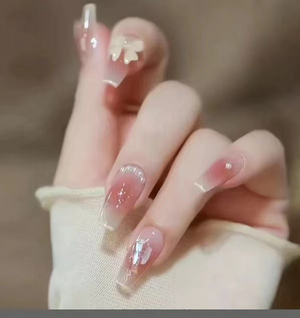 Nail patch fake nail new white nail piece Influencer wearing nail piece Wearable removable nail piece