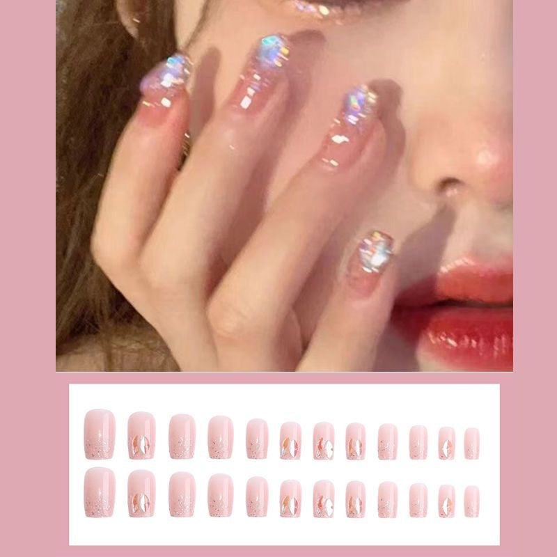 Nail patch fake nail new white nail piece Influencer wearing nail piece Wearable removable nail piece