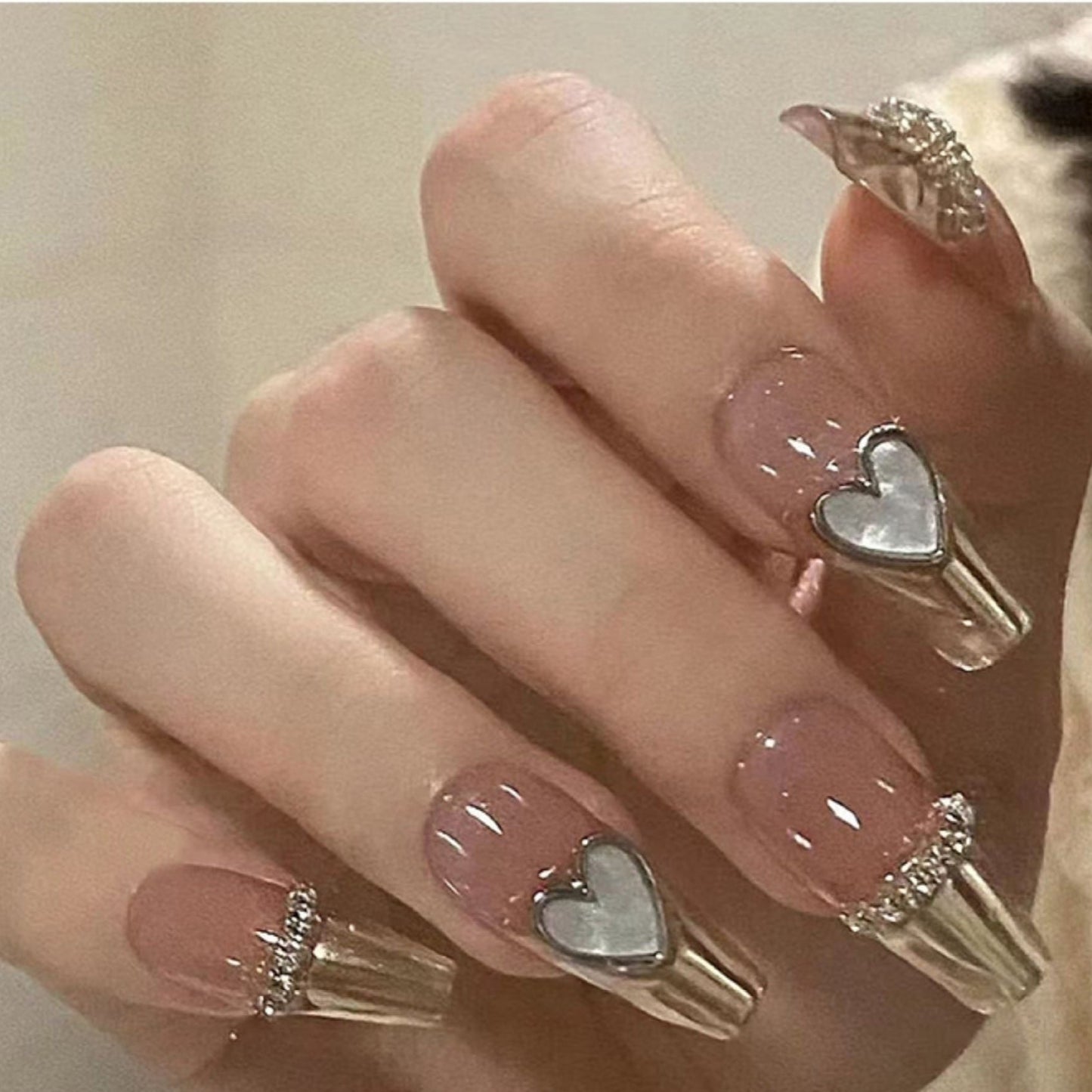 Love magic mirror wearing nail and nail patch finished product 24 pieces fake nail patch magic mirror powder French cross-border explosion