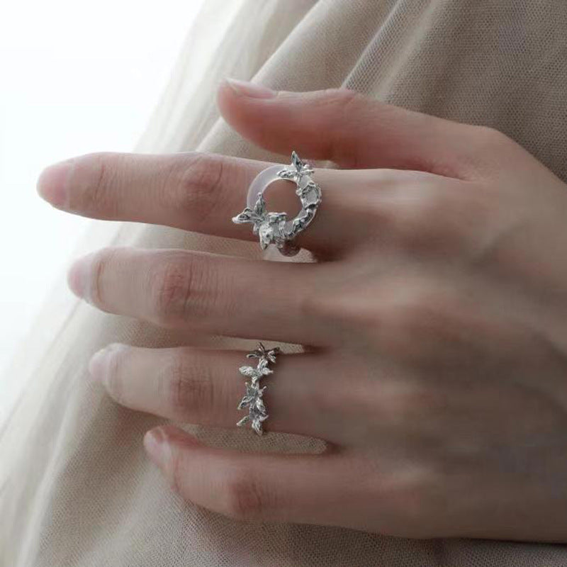 A lot of butterfly silver rings, original niche design, cold wind, advanced sense, open index finger ring can't lose color