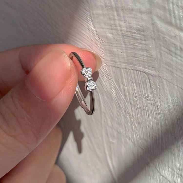 Bow ring women do not fade fashionable niche design opening adjustable index finger ring cute simple ins tide