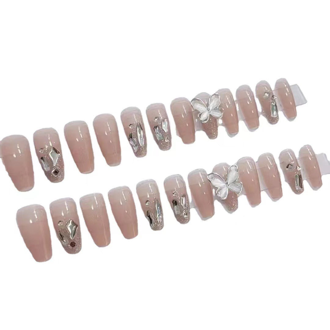 Cat's eye big butterfly burst flash wearing nail finished nail art fake nail sweet cool temperament sweetheart removable white