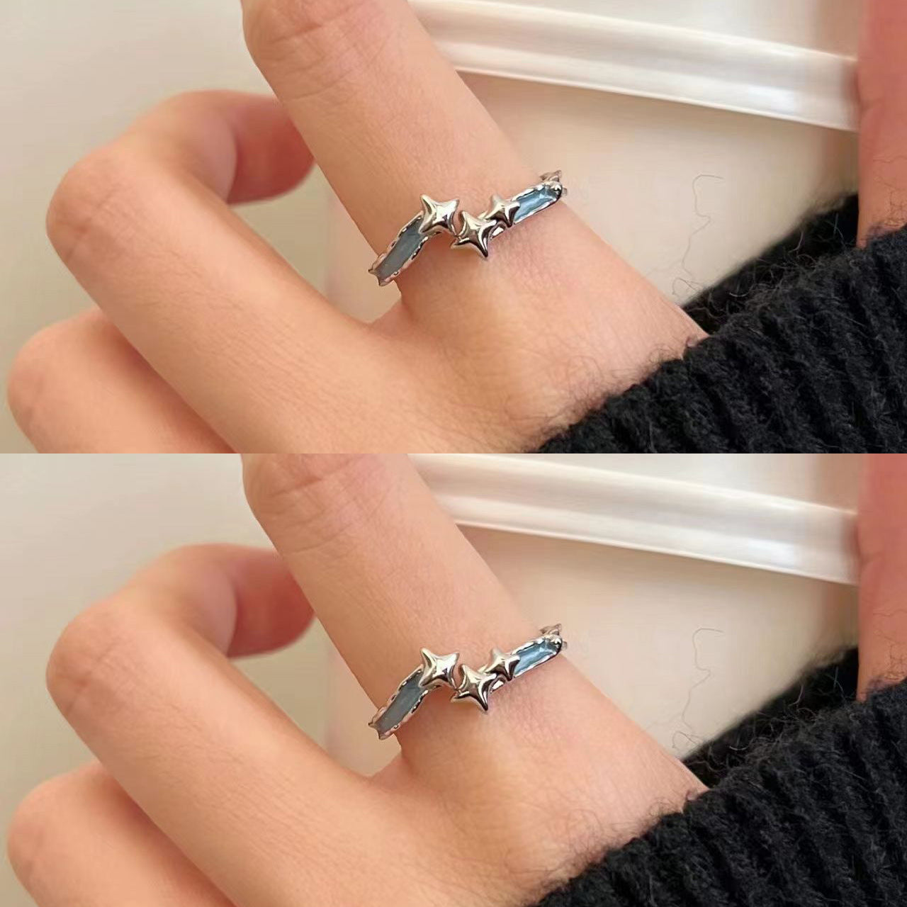 Blue Star Open Ring Ring Women's ins Niche Personality Index Finger Ring Opening Adjustable Simple Versatile Index Finger Ring