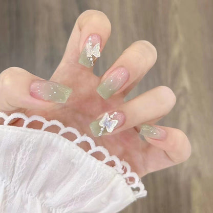 Nail patch fake nail new white nail piece Influencer wearing nail piece Wearable removable nail piece
