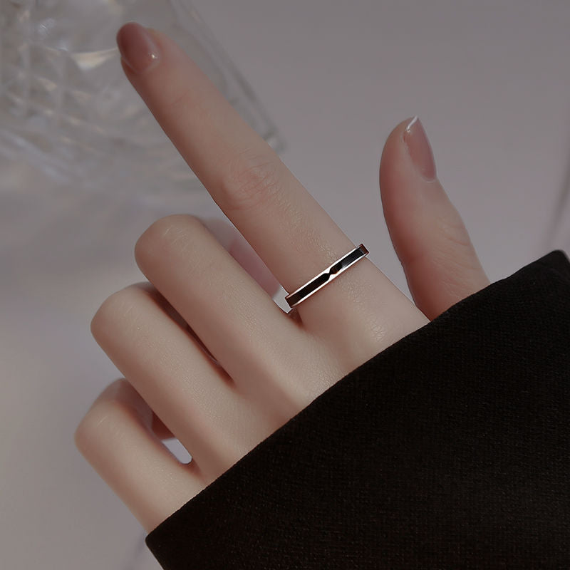 [In Stock]Black ring women's design niche open ring women's fashion personality silver ring 24 years of new fashion