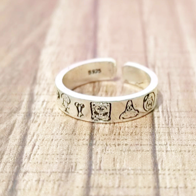 [In Stock]Kitty cat Pacha dog couple graffiti ring niche design cute cartoon minimalist wavy edge index finger ring