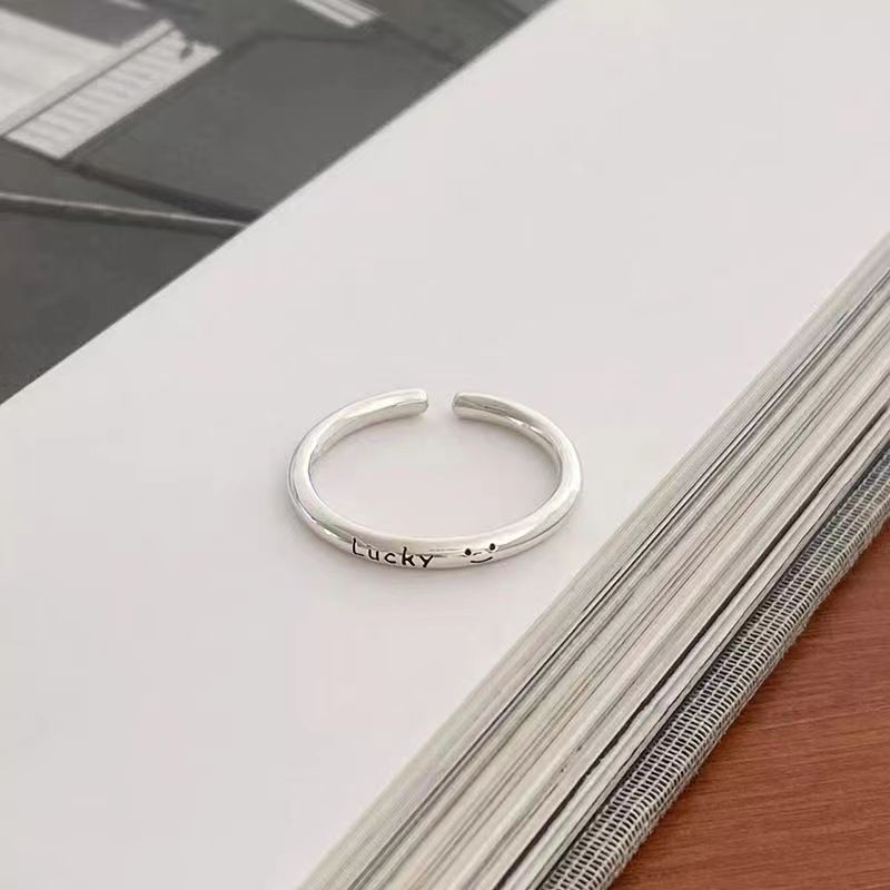 [In Stock]Fine simple good luck letter ring women's light luxury high sense cold wind Korean version temperament commuting open index finger ring