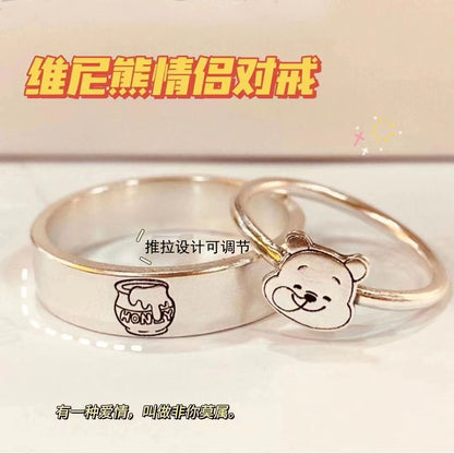 [In Stock]Kitty cat Pacha dog couple graffiti ring niche design cute cartoon minimalist wavy edge index finger ring