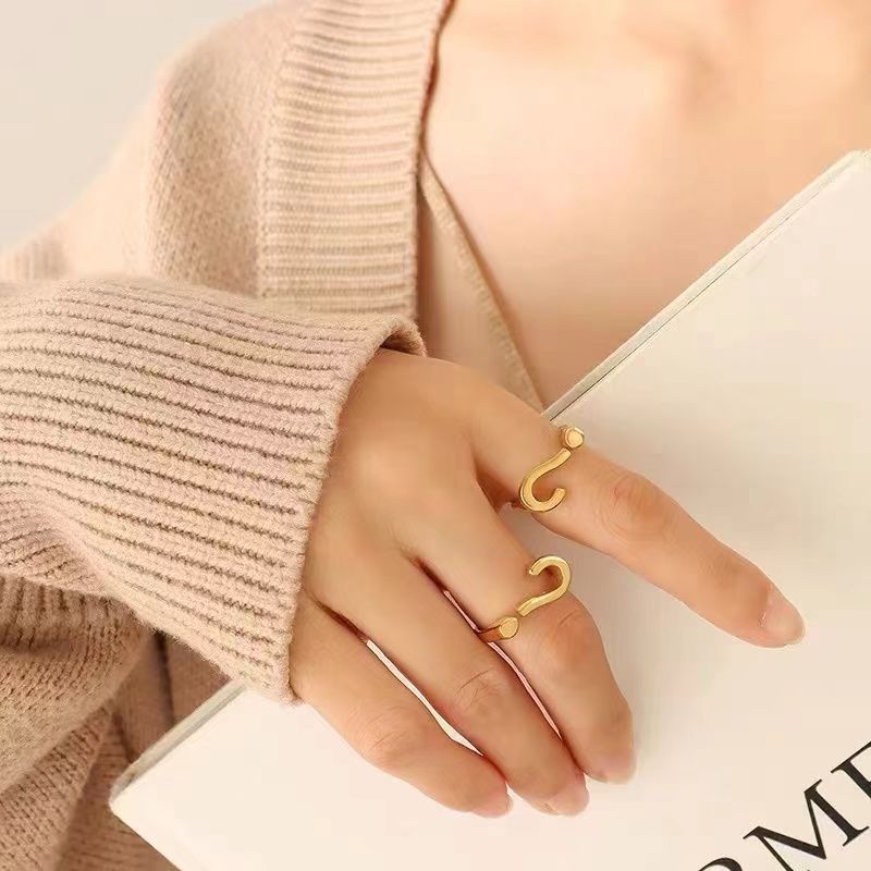 [In Stock]Niche design creative question mark ins tide cold wind index finger Internet celebrity open ring hip hop versatile ring female tide
