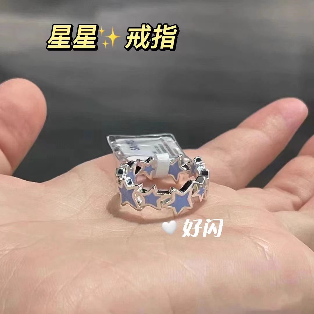 [In stock]Blue Irregular Star Element Ring Female Niche Unique Design High Sense Personality Index Finger Ring Girlfriend Accessories