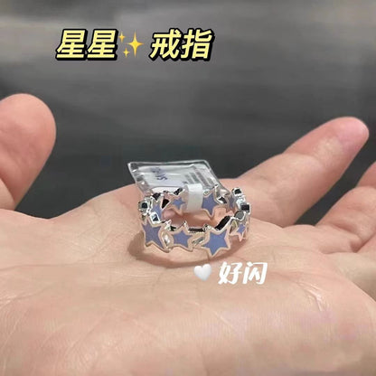 [In stock]Blue Irregular Star Element Ring Female Niche Unique Design High Sense Personality Index Finger Ring Girlfriend Accessories
