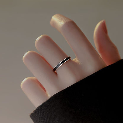 [In Stock]Black ring women's design niche open ring women's fashion personality silver ring 24 years of new fashion