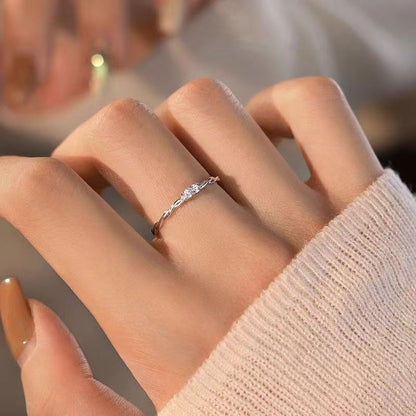 Color twist double diamond ring women's high-end sense simple plain ring adjustable ring ins niche cold wind tail ring