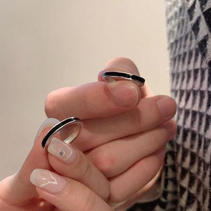 [In Stock]Black ring women's design niche open ring women's fashion personality silver ring 24 years of new fashion
