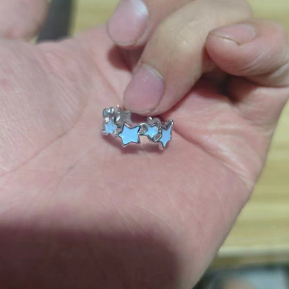 [In Stock]Luminous blue star element ring, female niche unique design, high-end sense, personalized index finger ring, girlfriend accessories