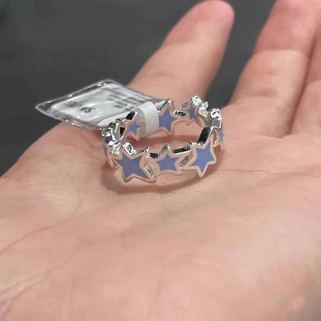 [In stock]Blue Irregular Star Element Ring Female Niche Unique Design High Sense Personality Index Finger Ring Girlfriend Accessories
