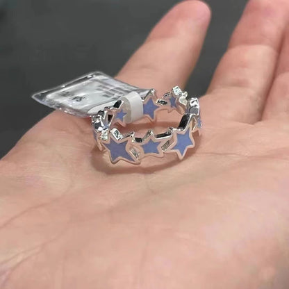 [In stock]Blue Irregular Star Element Ring Female Niche Unique Design High Sense Personality Index Finger Ring Girlfriend Accessories