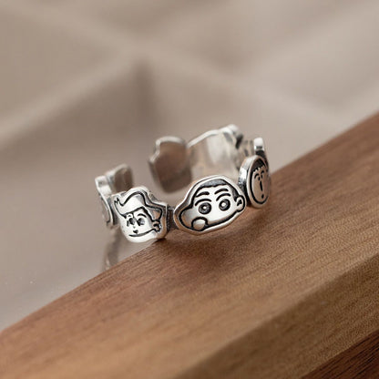 [In Stock]Kitty cat Pacha dog couple graffiti ring niche design cute cartoon minimalist wavy edge index finger ring