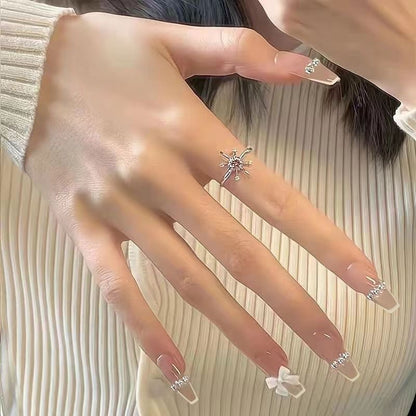 Nail patch fake nail new white nail piece Influencer wearing nail piece Wearable removable nail piece