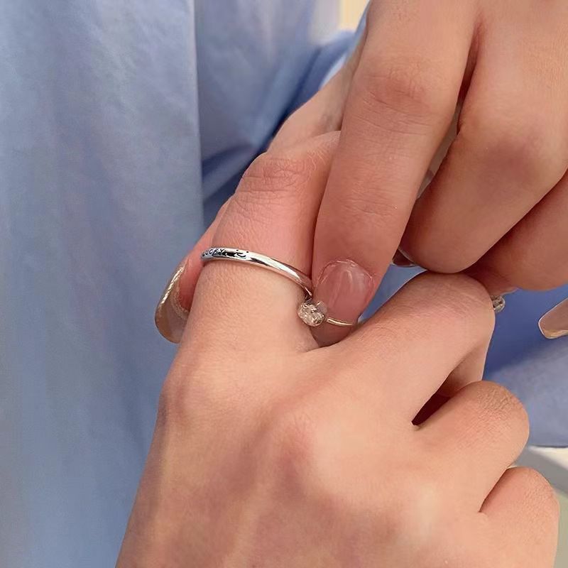 [In Stock]Fine simple good luck letter ring women's light luxury high sense cold wind Korean version temperament commuting open index finger ring
