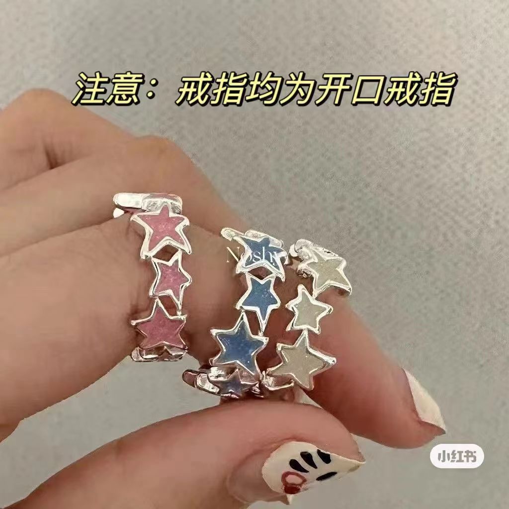 [In stock]Blue Irregular Star Element Ring Female Niche Unique Design High Sense Personality Index Finger Ring Girlfriend Accessories