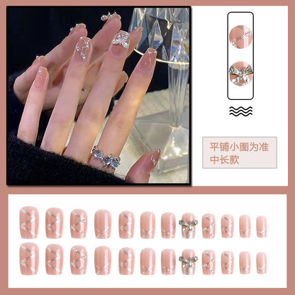 Nail patch fake nail new white nail piece Influencer wearing nail piece Wearable removable nail piece