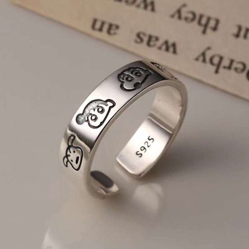 [In Stock]Kitty cat Pacha dog couple graffiti ring niche design cute cartoon minimalist wavy edge index finger ring