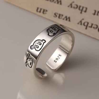 [In Stock]Kitty cat Pacha dog couple graffiti ring niche design cute cartoon minimalist wavy edge index finger ring