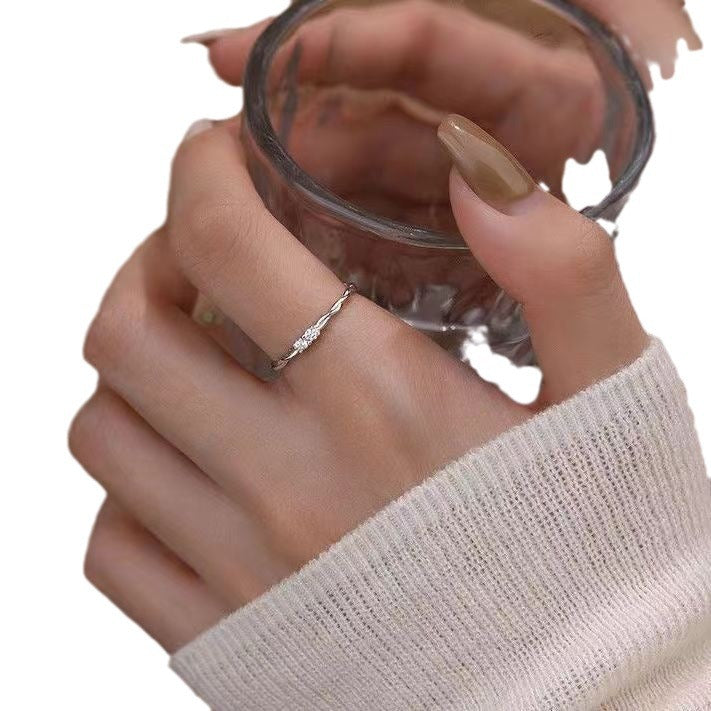 Color twist double diamond ring women's high-end sense simple plain ring adjustable ring ins niche cold wind tail ring