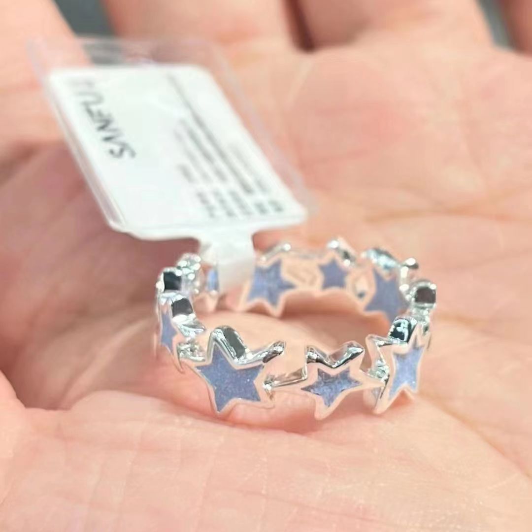 [In stock]Blue Irregular Star Element Ring Female Niche Unique Design High Sense Personality Index Finger Ring Girlfriend Accessories