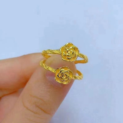 [In Stock]Light Luxury Versatile Premium Sense Yellow Gold Rose Ring Women's New Flower Opening Ring Gift