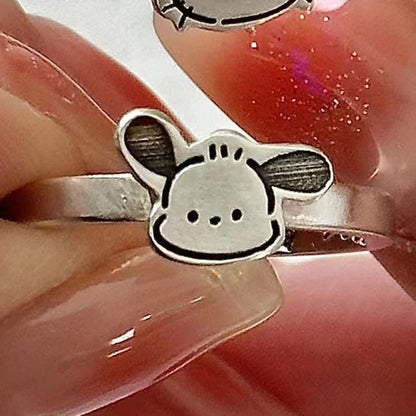[In Stock]Kitty cat Pacha dog couple graffiti ring niche design cute cartoon minimalist wavy edge index finger ring
