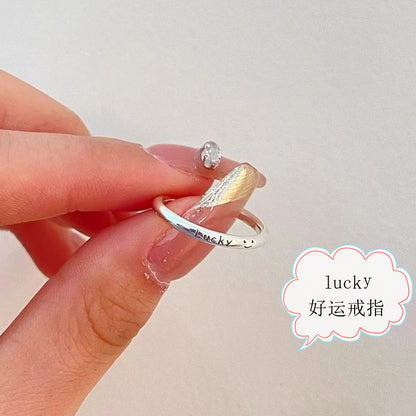 [In Stock]Fine simple good luck letter ring women's light luxury high sense cold wind Korean version temperament commuting open index finger ring