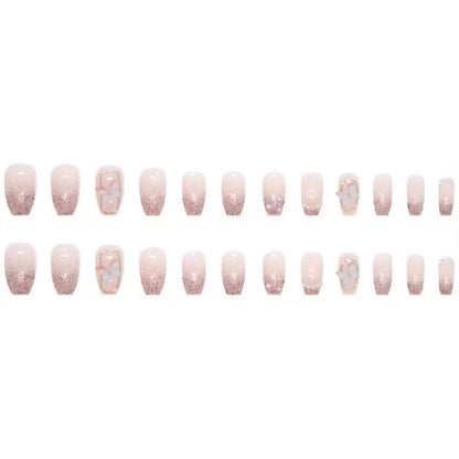 Pink broken flash three-dimensional butterfly finished product wearing nail art nail piece fake nail