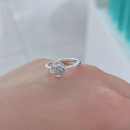 [In Stock]Light Luxury Versatile Premium Sense Yellow Gold Rose Ring Women's New Flower Opening Ring Gift