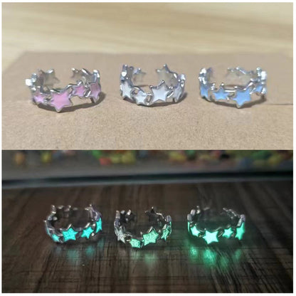 [In Stock]Luminous blue star element ring, female niche unique design, high-end sense, personalized index finger ring, girlfriend accessories