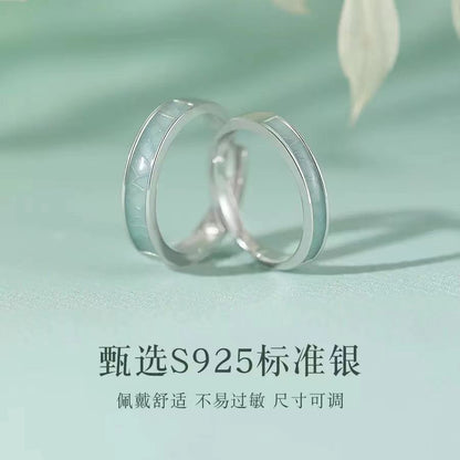 Blue and white porcelain couple pair ring index finger ring women's boy pair niche high-end birthday gift for girlfriend