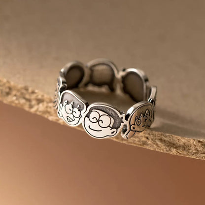 [In Stock]Kitty cat Pacha dog couple graffiti ring niche design cute cartoon minimalist wavy edge index finger ring
