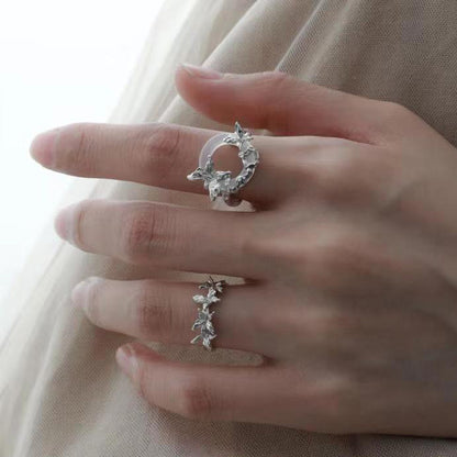 A lot of butterfly silver rings, original niche design, cold wind, advanced sense, open index finger ring can't lose color