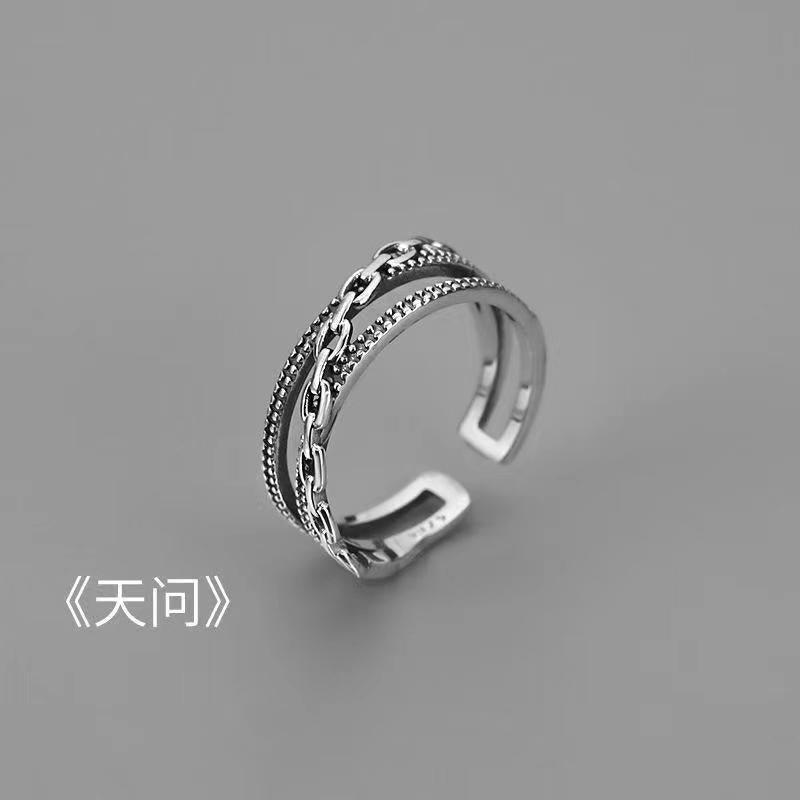 [In Stock]Hip Hop Index Finger Men's Ring Single Ring Vintage Versatile Open Ring ins Trendy Ring Men's Adjustable