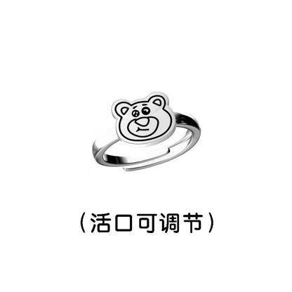 [In Stock]Kitty cat Pacha dog couple graffiti ring niche design cute cartoon minimalist wavy edge index finger ring